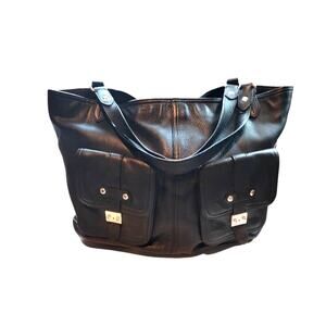 Ralph Lauren Handbag Satchel Women's Soft Leather CarryAll Laptop Pockets Black